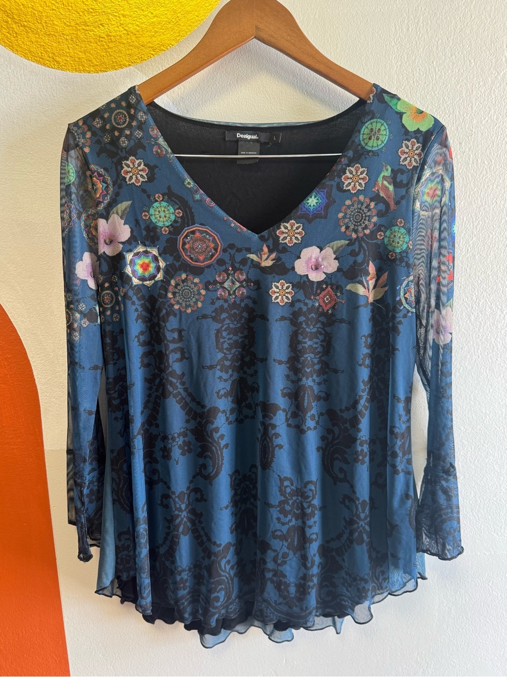 Desigual Floral Mesh Mandala Tulle Blouse